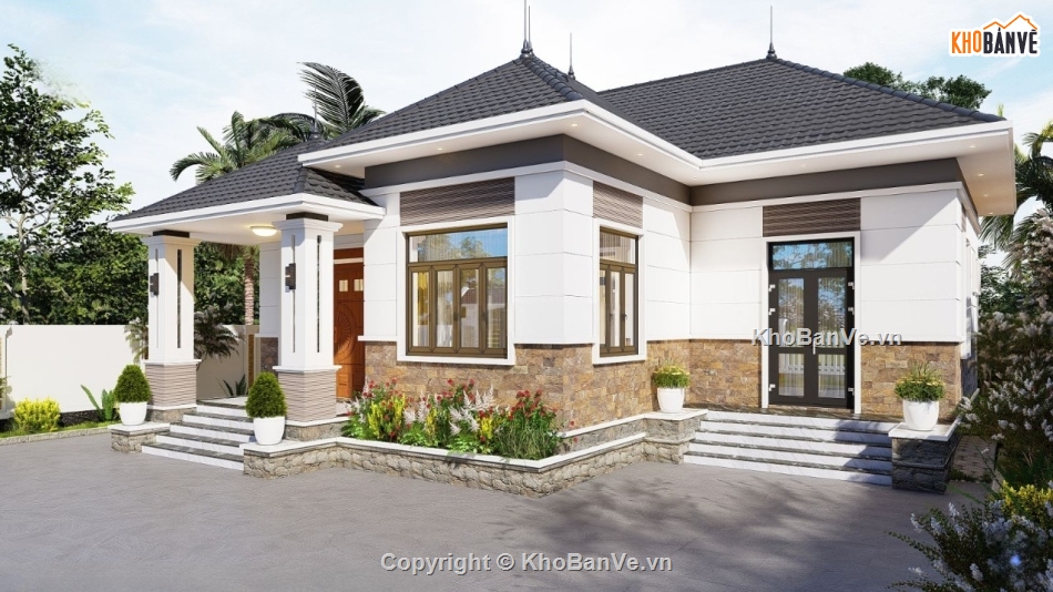 Full bản vẽ kiến trúc kết cấu nhà mái nhật 12.8x13.5m (có model .skp và phối cảnh) - Ảnh 3